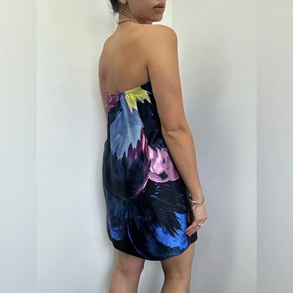 Tibi Vintage Multi-color 100% Silk Strapless Wrap Dress Sweetheart Neck Size 4 - Picture 5 of 11